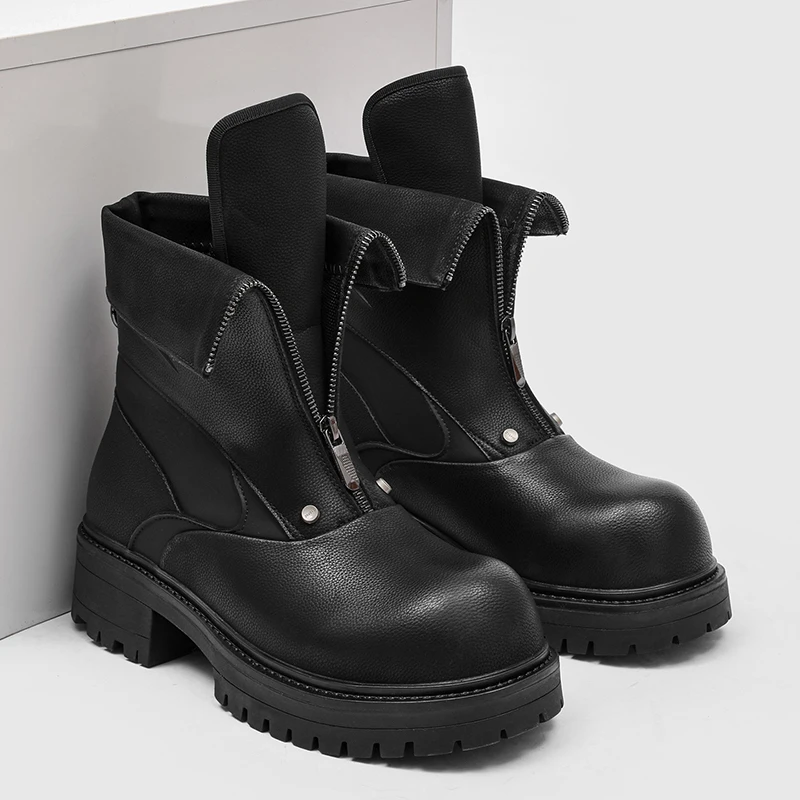 Classic Teenagers Daily Dress Height Increasing Shoes Hight Quality British Street Style Leather Ankle Boots for Men's