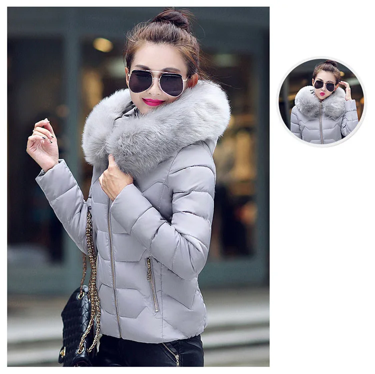 Female Coat Autumn With Fur Collar Hooded Cotton Padded Winter Jacket Women Short Outwear Basic Jacket