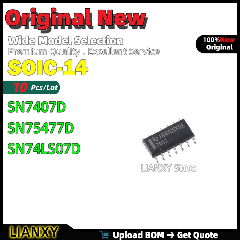 10pcs SOIC-14 SN7407D SN75477D SN74LS07D Hex Buffer/Driver New Original
