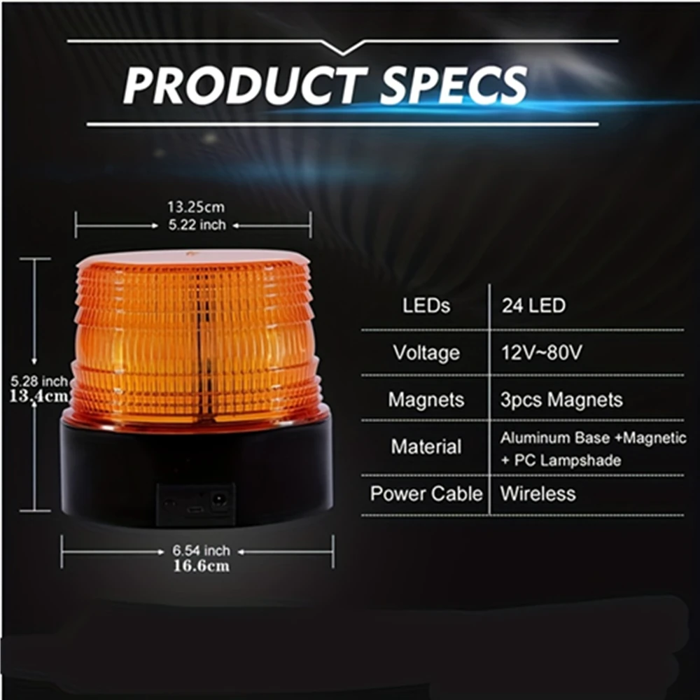 Battery Led Strobe Light, Wireless Amber Emergency Magnetic Flashing Warning Beacon for Truck Vehicle  DC12-35v Cigarette Light