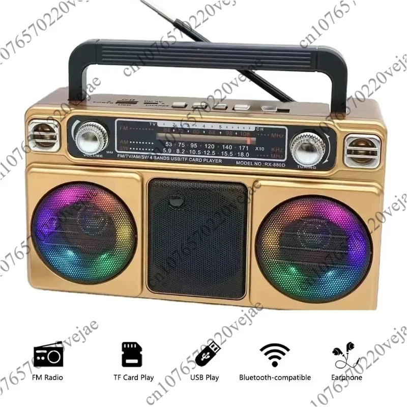 Altavoz bluetooth retro, altavoz bluetooth para teléfono móvil con luz ambiental, estéreo con ranura para tarjeta, radio FM de onda media y onda corta