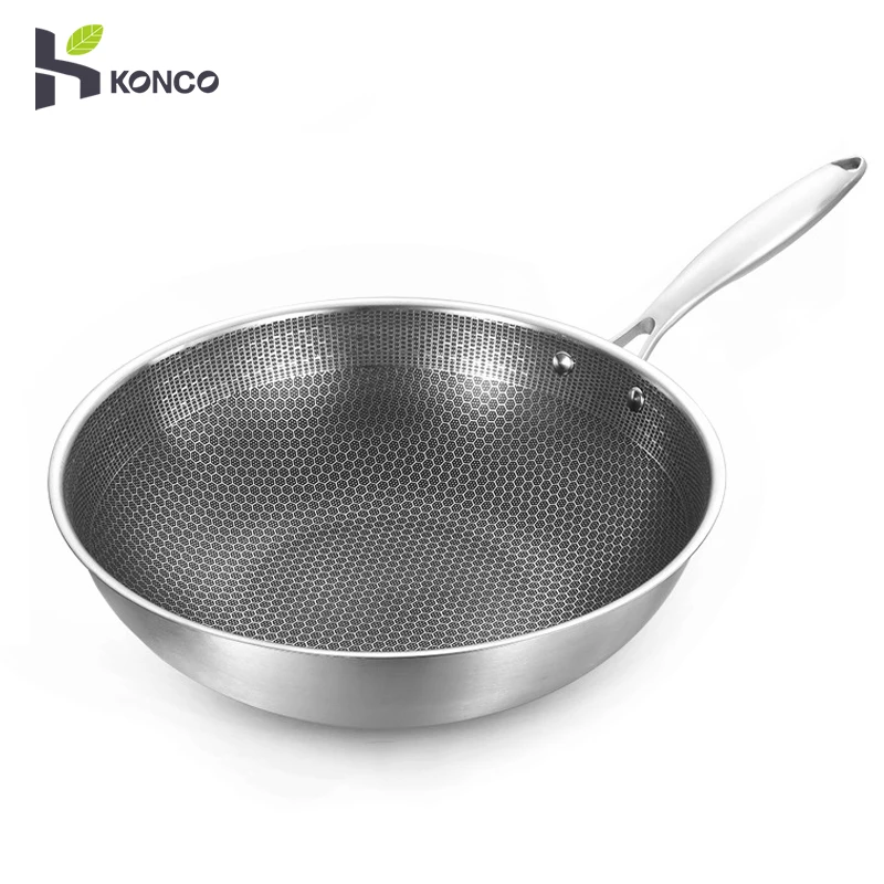 32cm Frying Pan Stainless Steel Wok Nonstick Pan Fried Steak Pot General Purpose Induction Cooker Honeycomb Wok