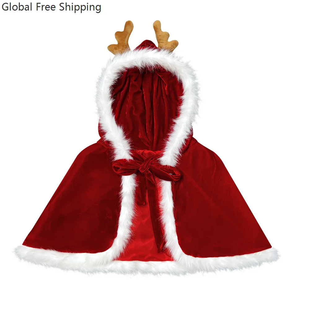 2025 عيد الميلاد قرن الوعل كيب السيدات لطيف عيد الميلاد مقنعين عباءة الأحمر رقيق مثير حفلة عيد الميلاد تأثيري مرحلة الأداء فستان