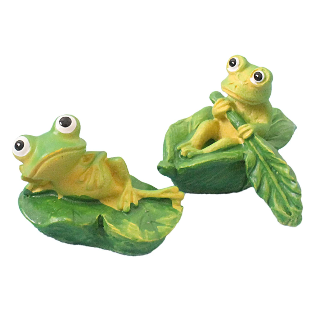 

2 Pcs Frog Ornaments House Decor Living Room Animal Statues for Home Mini Office Table