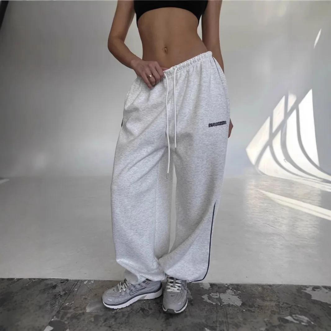 

Women Fashion Retro American Pant Autumn Spring New In Wide Leg Stripe Trousers Straight Baggy Joggers Pants Casual Streetwear