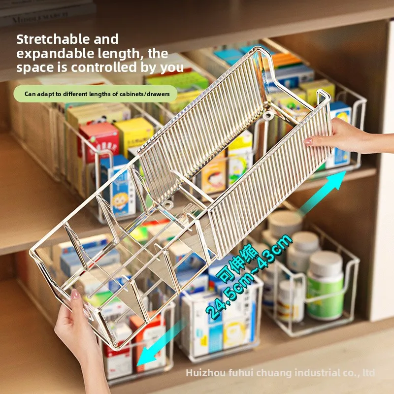 Drug storage box, first aid standing medical box in household cabinet, grid medical infusion retractable drug rack