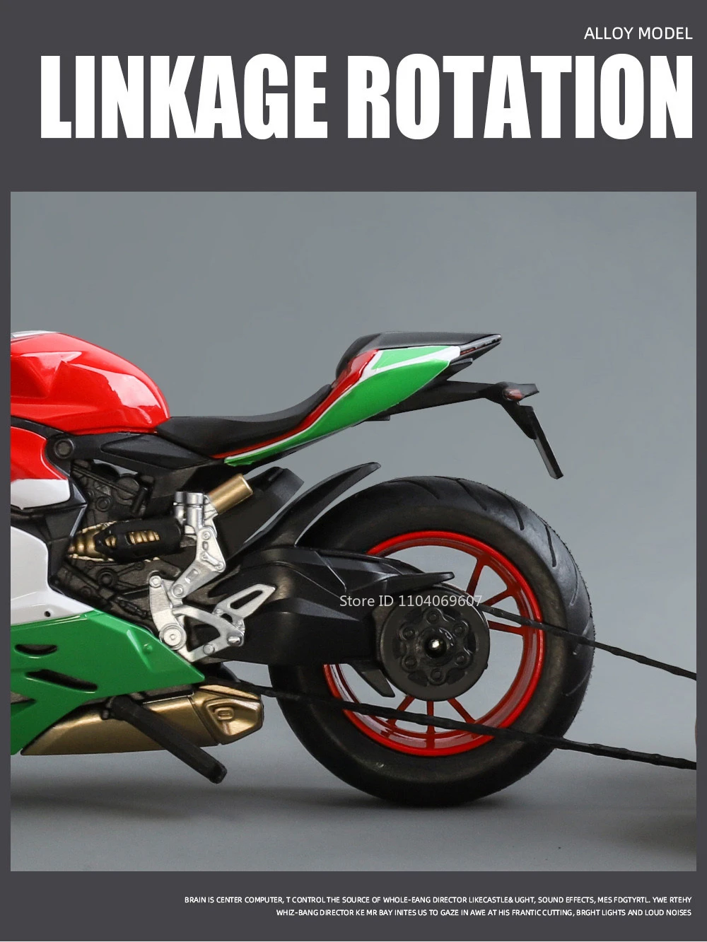 Maßstab 1:12 1199 Motorrad-Spielzeug-Modellautos, Legierung, Druckguss, Stoßdämpfung, Ton, Licht, Kettengestänge, Simulationsmotoren für Jungen – Detail 11