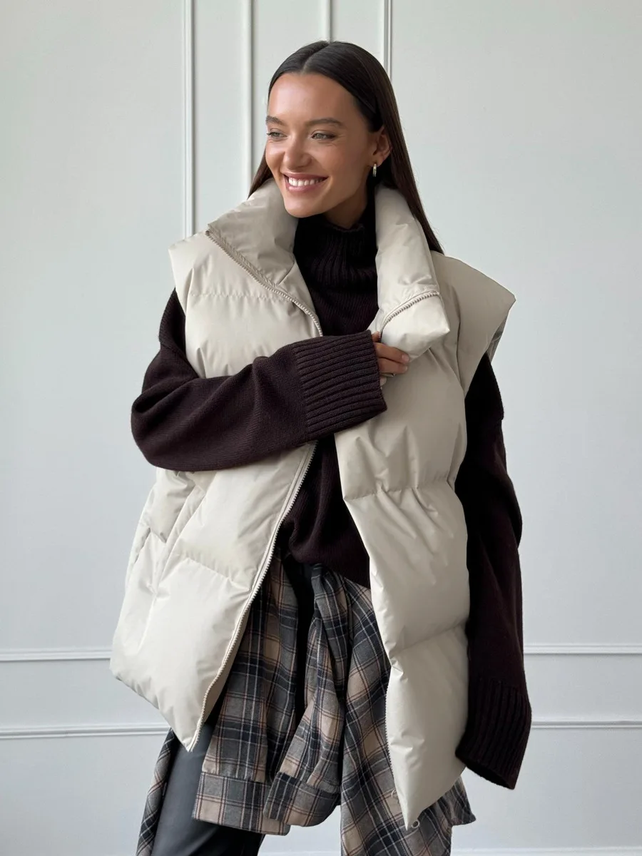 TANNT النساء سترة 2024 الخريف الشتاء الوقوف طوق أكمام سستة الصلبة كل مباراة فضفاضة الإناث الدافئة القطن معطف مبطّن سترة #4