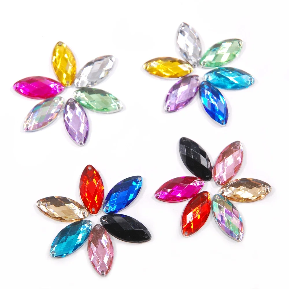 5x10mm 6x12mm 7x15mm 9x18mm Horse Eye Shape Flatback With Two Holes Acrylic Crystal Sewing Rhinestone For Clothes Wedding Dress