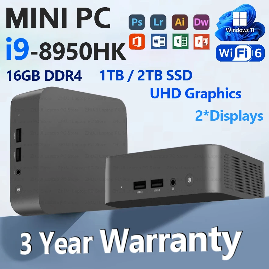 

Новый портативный мини-ПК Core i9 8950HK Core i3 6500U Windows 11 Pro 16 ГБ LPDDR4 512 ГБ 1 ТБ M.2 SSD Настольный компьютер для офиса и учебы