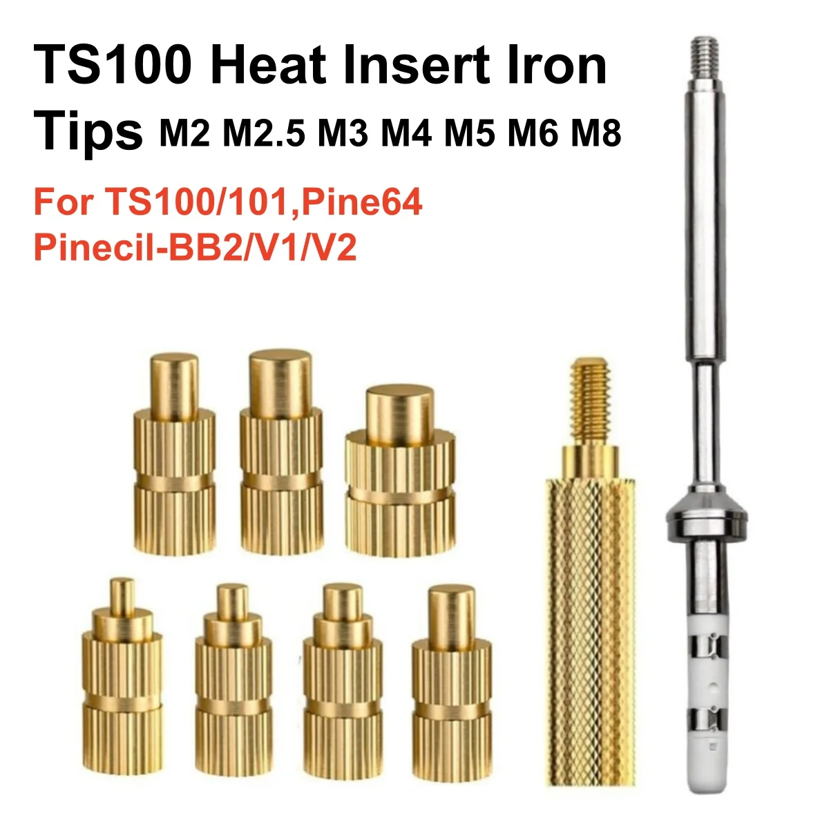 Heat Insert Nut Soldering Tip Adapter For TS100/101 Pine64 Pinecil Series Soldering Iron Size M2-M8 Hot Melt Inserting Kits