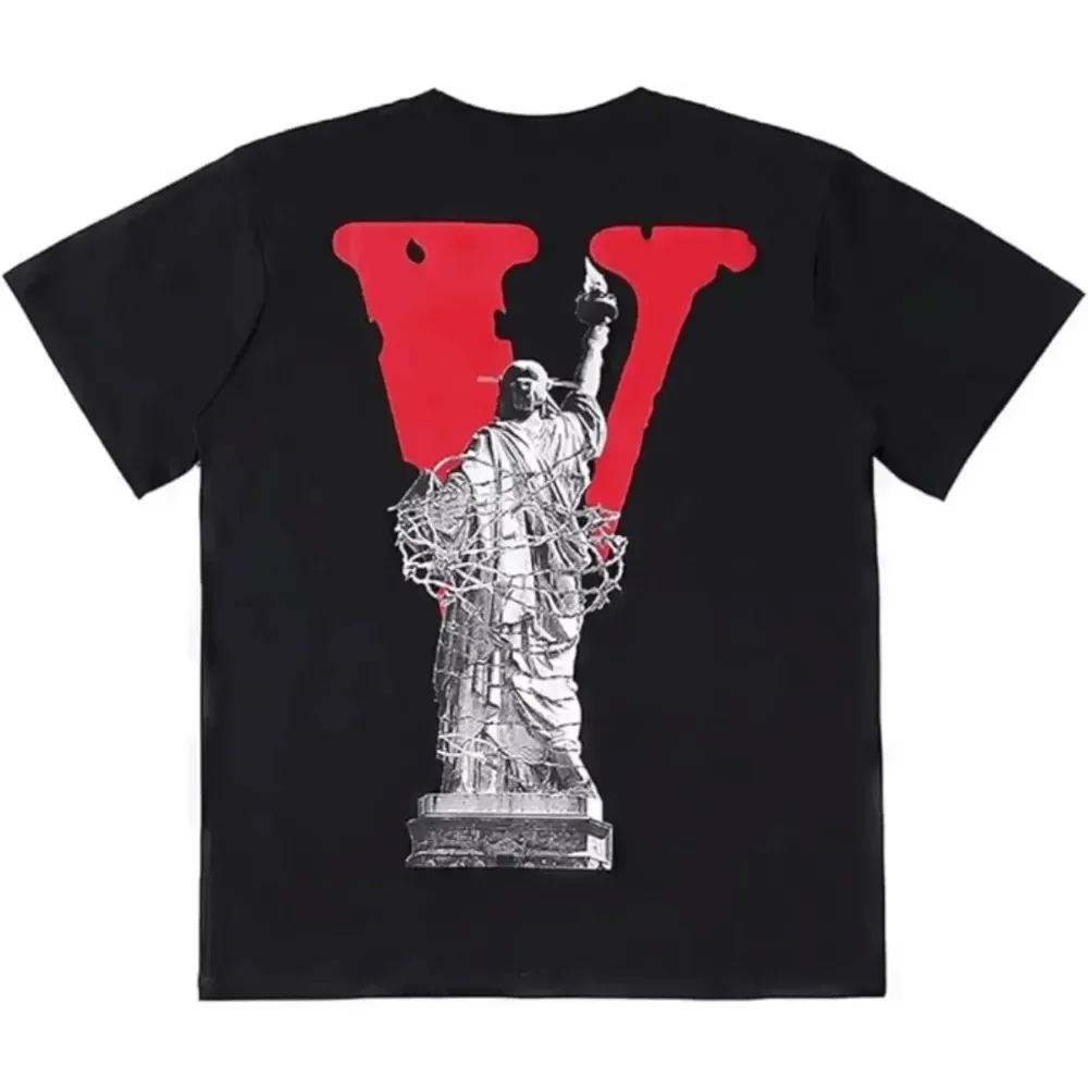 2025 Vlone Liberty Hip Hop Men's Cotton Printed Pattern Round Neck Short Sleeve T Shirt Casual Women's Luxury Brand Tee Kids Top