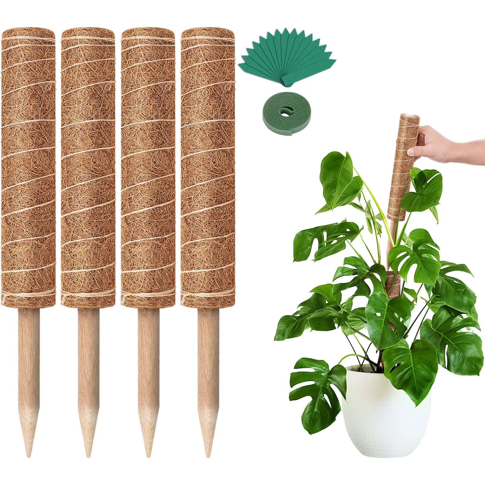 Moss Pole 15 inch Stackable Totem Pole Monstera Plant Support moss stick for indoor plants with 15pcs Labels and 78in Garden Tie