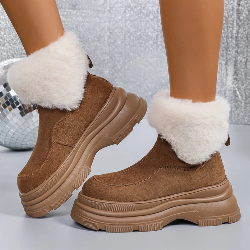 

Fashion Thick Platform Suede Snow Boots Women Comfort Fluffy Faux Fur Warm Winter Boots Woman Zipper Thick Sole Booties Female