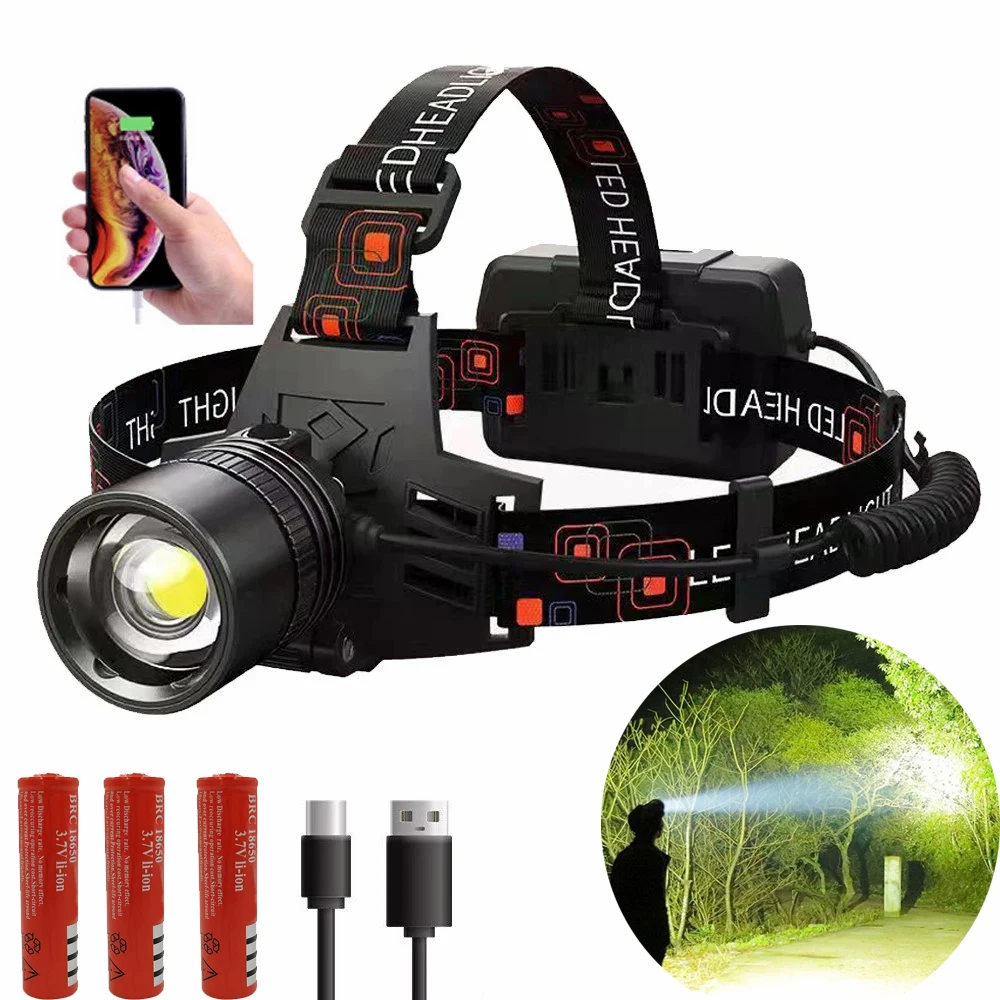 

E2 Powerful XHP50 LED Headlamp USB Headlight Waterproof Head Lamp 18650 Light Head Torch Flashlight Lanterna for Camping Fishing