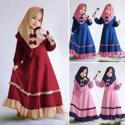 Muslim Girls Spring and Autumn Long Sleeve Dress + Headscarf Two-piece Children's Clothing