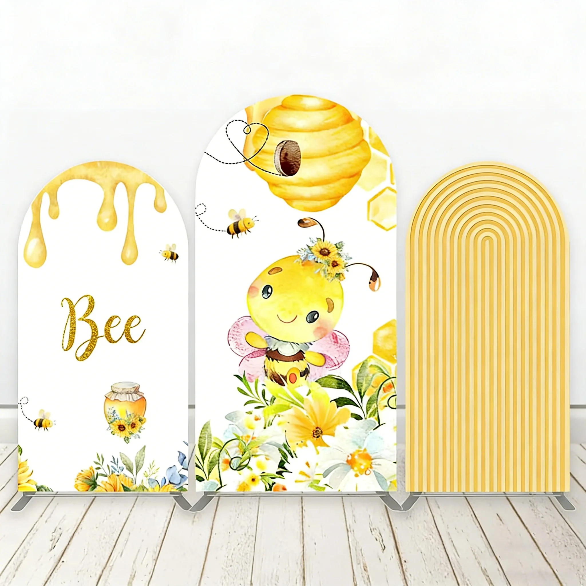 

LS Custom 2-Sided A Little Honey Is on The Way Bee Kids Birthday Baby Shower Cover Chiara Arch Background Decor Backdrop