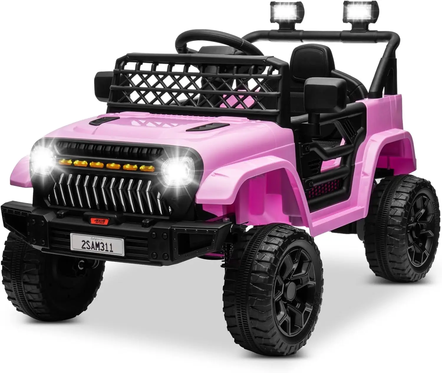 on Truck Car 12V Power 4 Wheels w/Remote Control, 3 Speeds, Bluetooth Music, Led Lights, Spring Suspension, Electric Vehicl