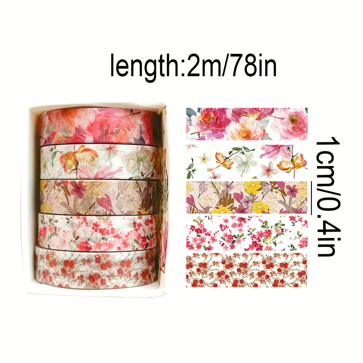 5 Rolls of Boxed Romantic Flower Handbook Tape, Cute DIY Fresh Decorative Washi Tape for Students, a Must-Have Gift for Students