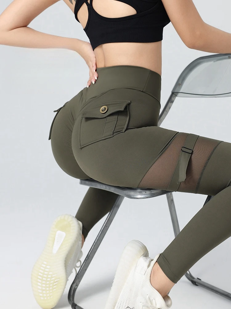 Butt Lift Mesh Pocket Cargo Pants Leggings Running Leggings With Mesh Cargo Leggings For Fitness Workout Jogging Pants