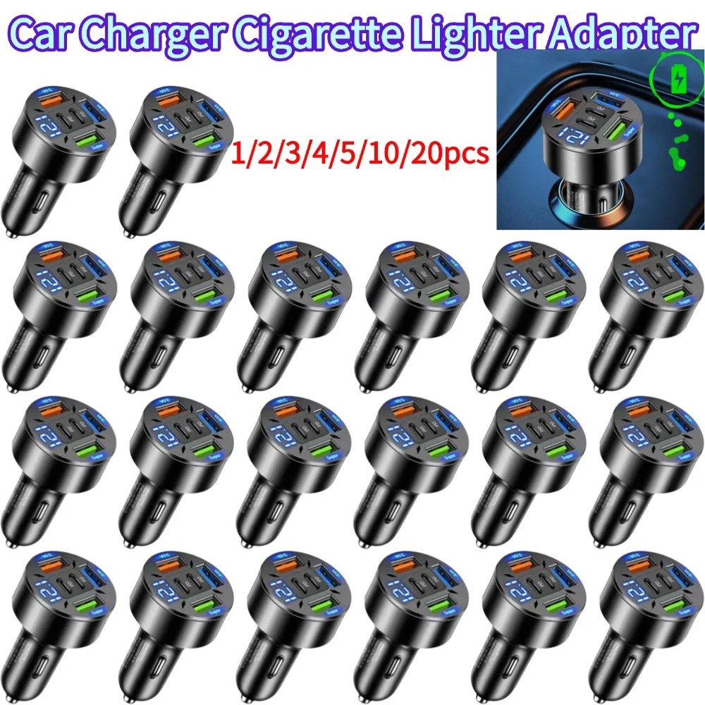 5-in-1 PD QC3.0 Car Charger Fast Charging USB C for IPhone Samsung Multi-Port Cigarette Lighter Adapter Car Phone Charger