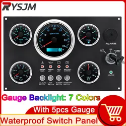 AD 5 Gauge Set Switch Panel 12V 24V 4 Button Panel Light Toggle Gauge For Car Marine Boat 4K-8K Tachometer Water Temp Fuel Level