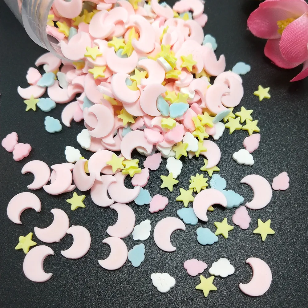 50g/lot Moon Star Clouds Polymer Clays for DIY Crafts Plastic Klei Mud Particles Slices For Slime Filler/ Nail Art Accessories