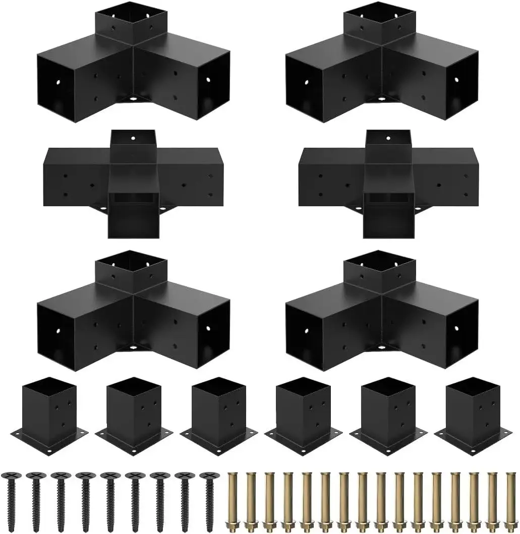 Kit de pergola de liga pesada de aço com suportes de 3 vias para madeira de 4 "x 4" (3.6" x 3.6 ") real, suportes de pergola diy adequados para pergo