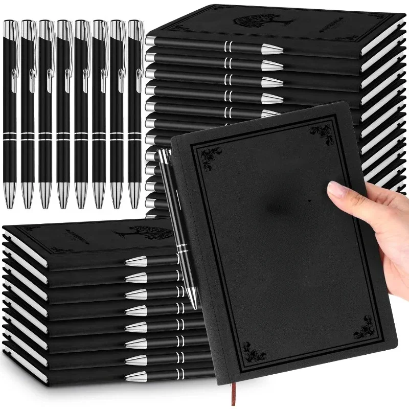 Home.24 Pack Journal Notebook with 24 Pen A5 Hardcover Notebook Bulk Tree of Life Leather Bound Journal Ruled Paper for School