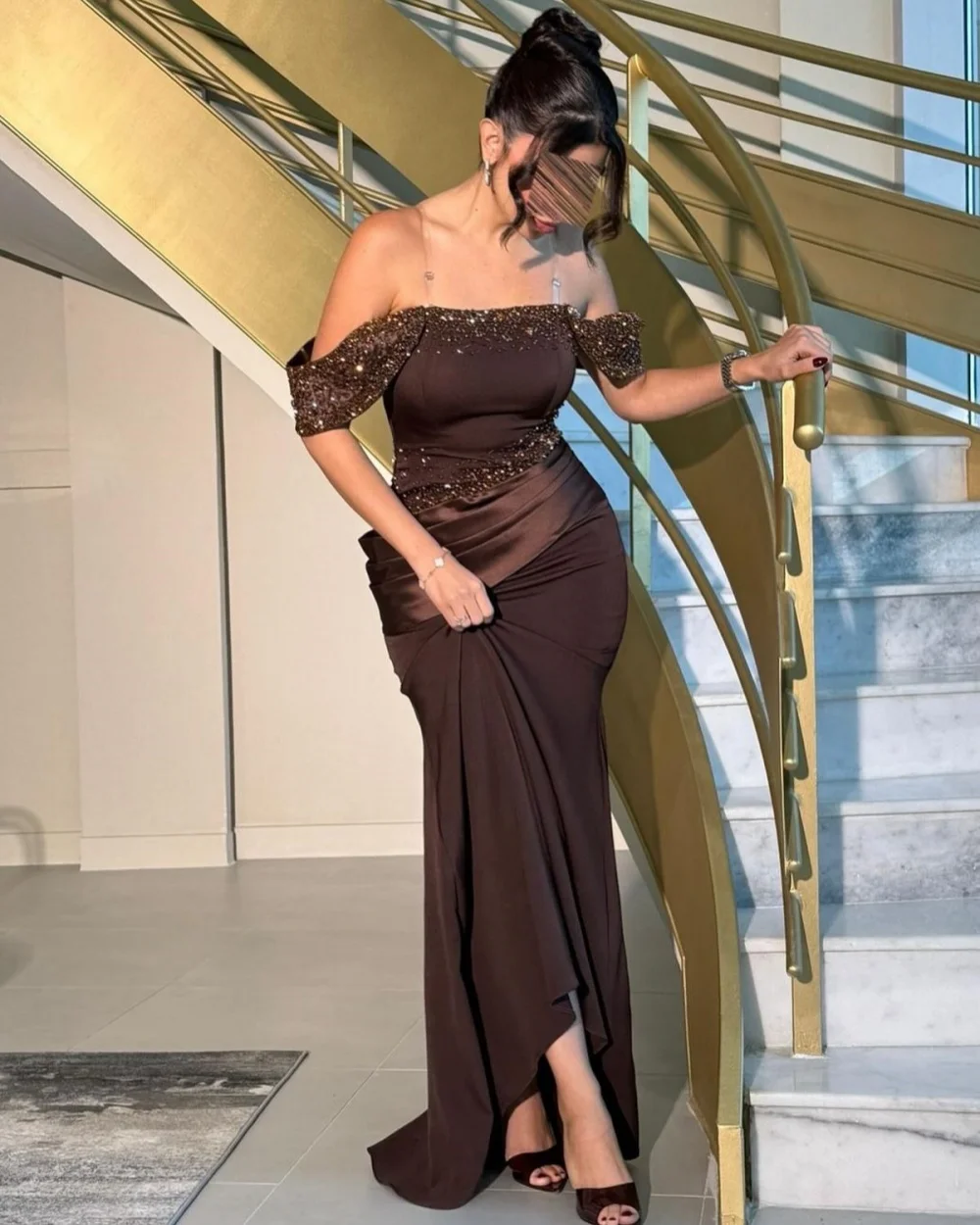 

Индивидуальные блестящие элегантные джерси с блестками и бисером, длинные платья трапециевидной формы с открытыми плечами, платья для особых случаев на заказ, современный стиль