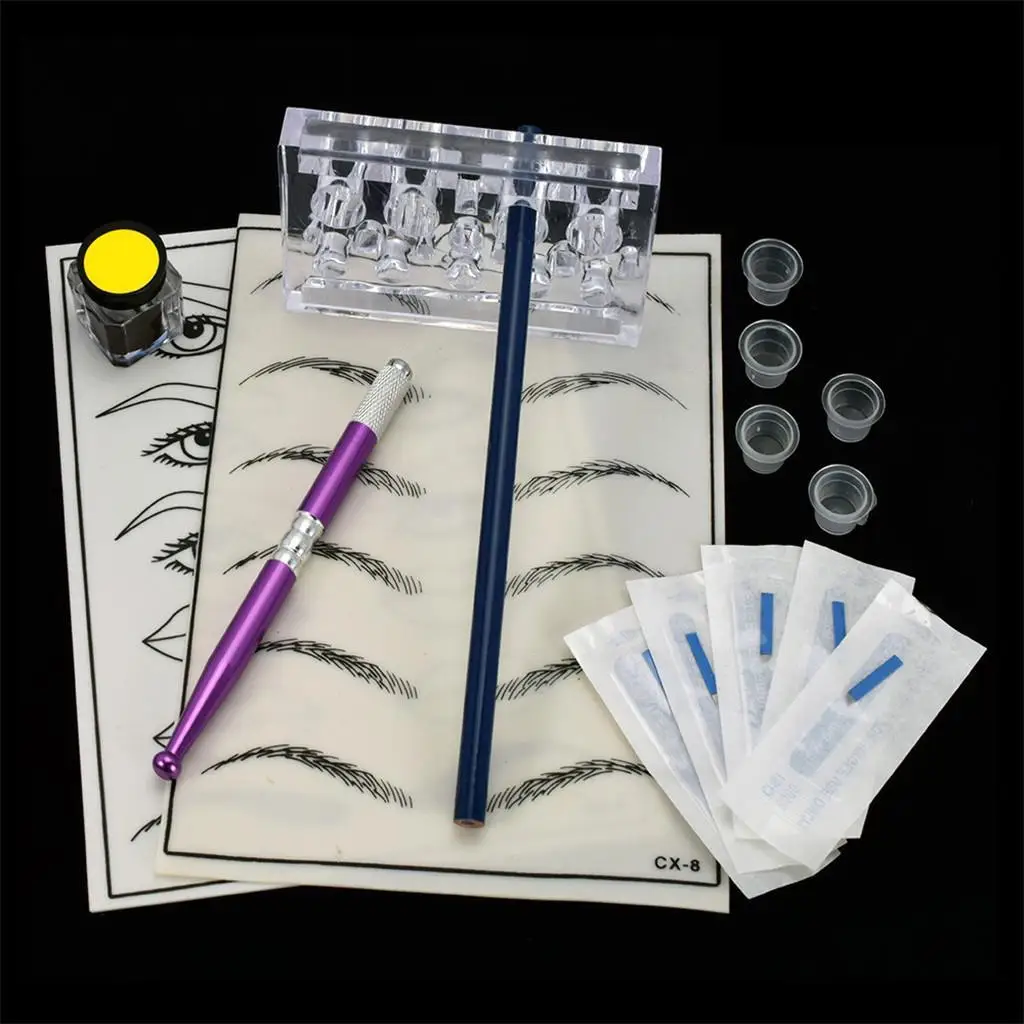 Microblading Permanent Makeup Eyebrow Pen Ink Practice Skin Kit Set