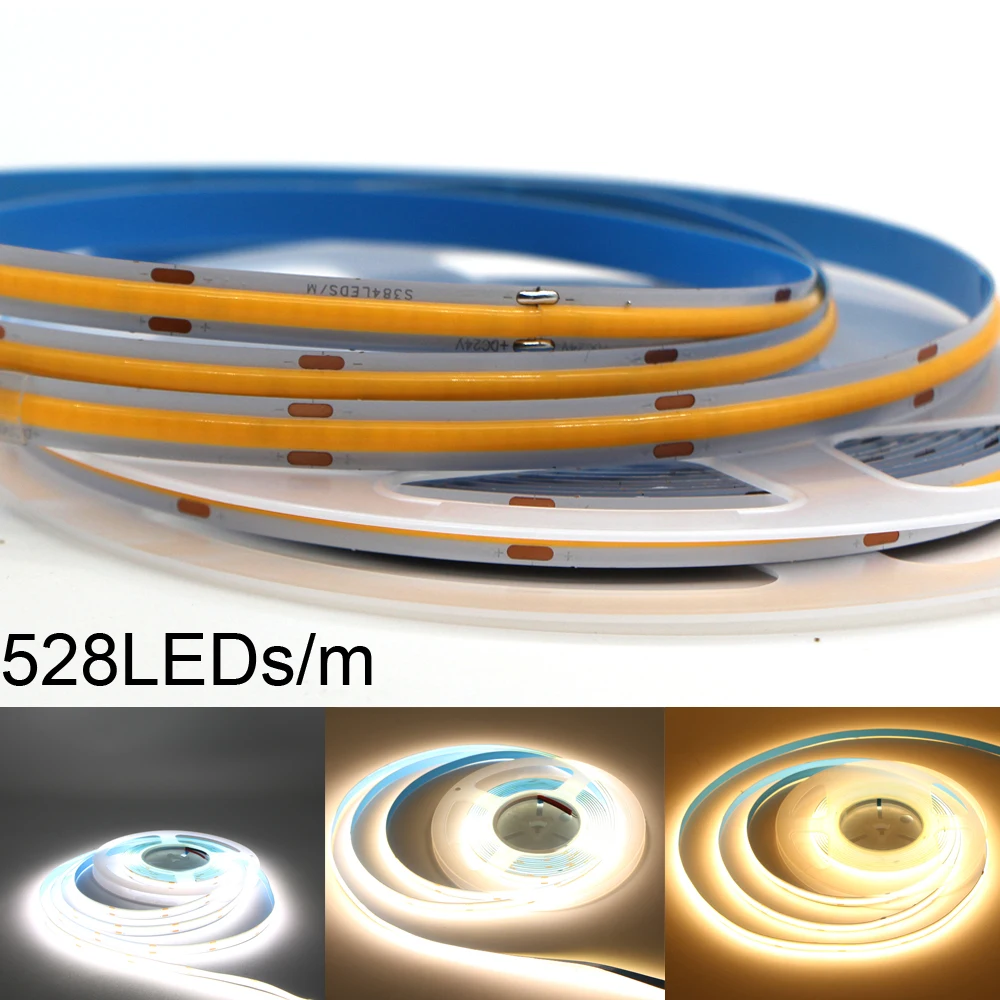 

528LEDs/m High Density Soft COB LED Strip Light 12V 24V Flexible Dimmable FOB Linear Dimmable LED Ribbon Tape 3000K 4000K 6000K