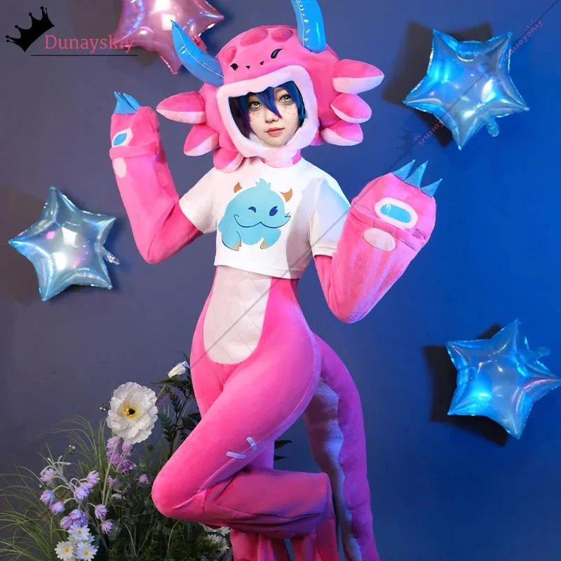 

25COSNeeko Косплей Игра LOL Супер Косплей Костюм фанатов S-XXL Розовый комбинезон Головной убор Хвост Костюм Хэллоуин Neeko Милая униформа