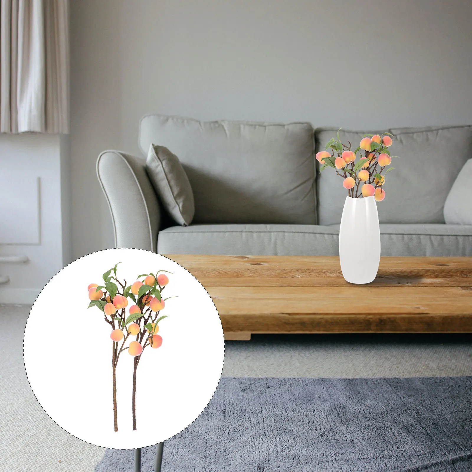 

2Pcs Artificial Peach Branches High Quality Foam Material Realistic Home Office Hotel Decoration Gift Fake Peach Tree Branches
