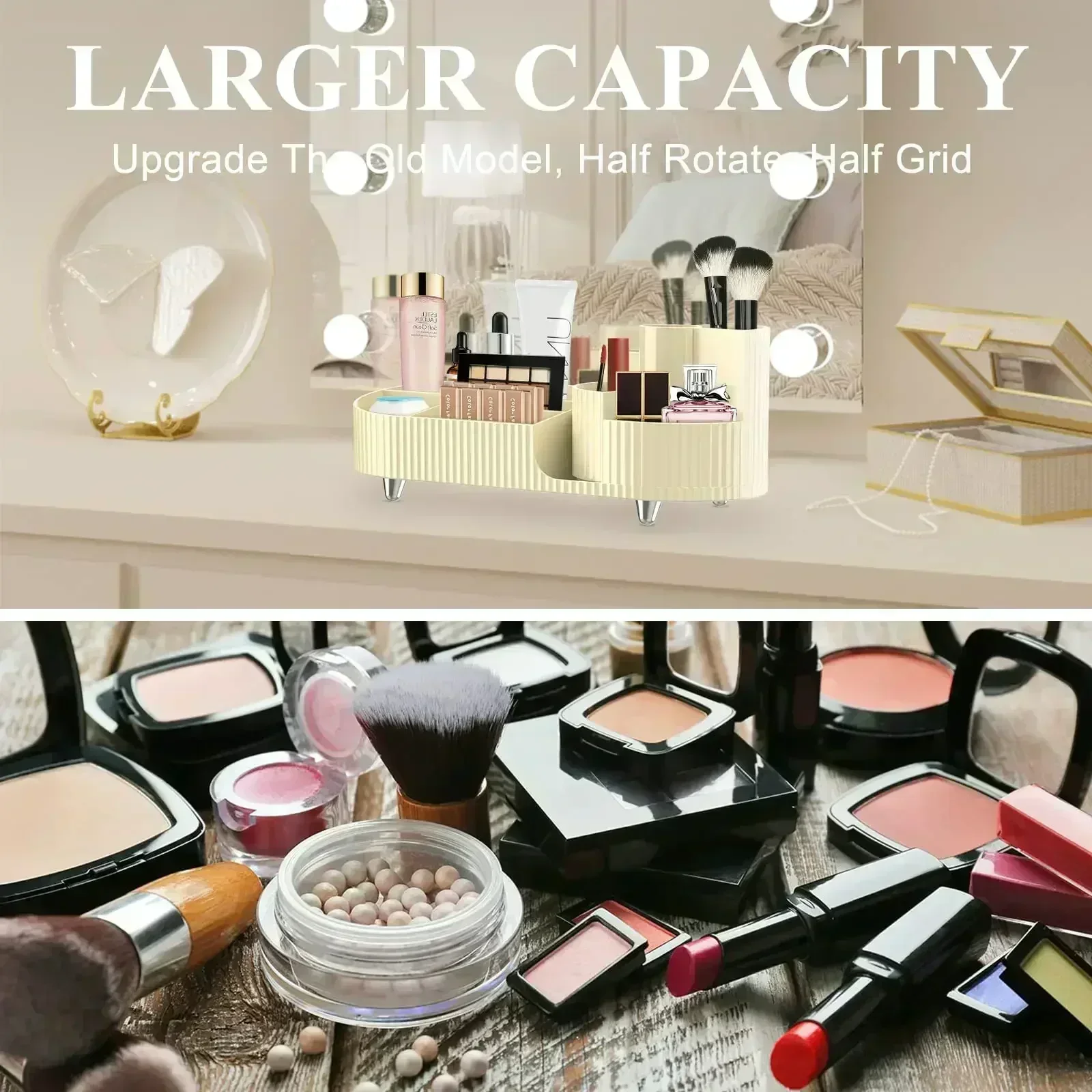 

360° Rotating Container Capacity Makeup Large Vanity Storage for Holder Decor Organizer Bathroom Countertops,desk Brush