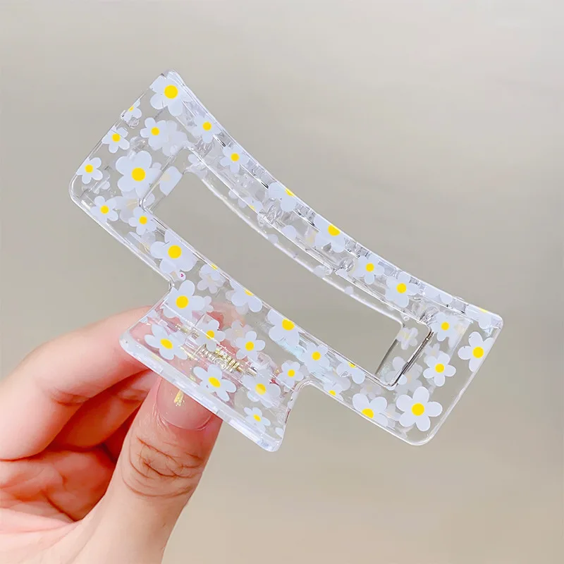 Summer Little Fresh Floral Transparent Grab Clip Hair Card Ins Hairpin Shark Clip Girls Hairpin Hair Accessories