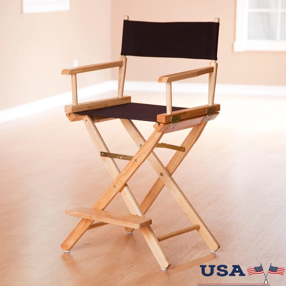 

24 Inch Portable Director's Chair Solid Wood Folding Design Comfortable Armrests Ideal Home Events Schools Businesses