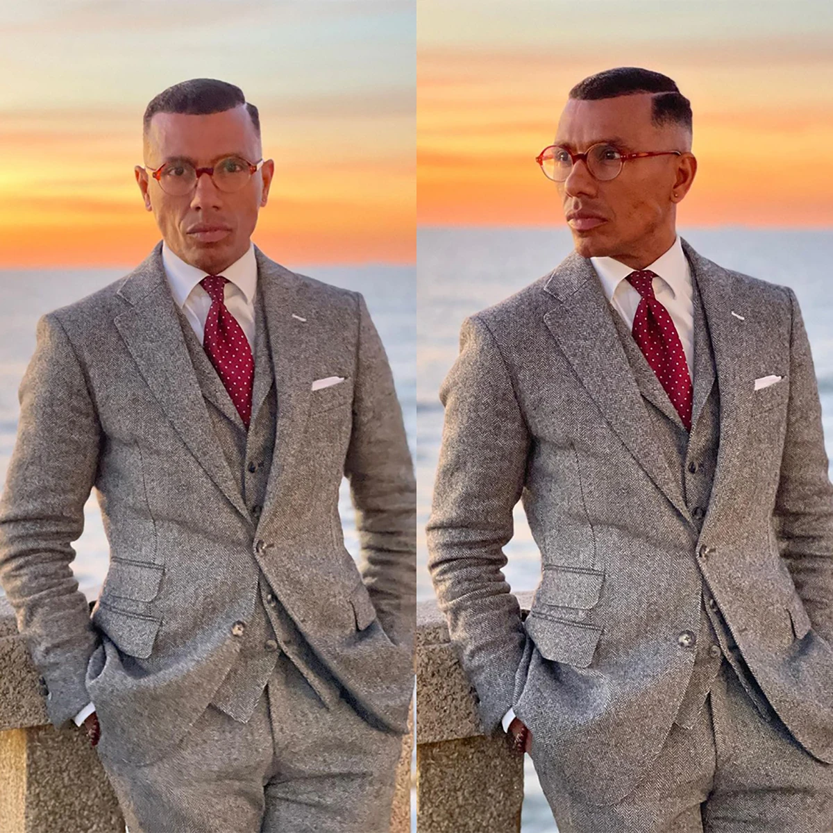 

Современный мужской костюм из трех предметов, пиджак, жилет, брюки, однобортный однобортный деловой костюм с узором «елочка», для свадьбы, жениха, по индивидуальному заказу, trajes para hombre