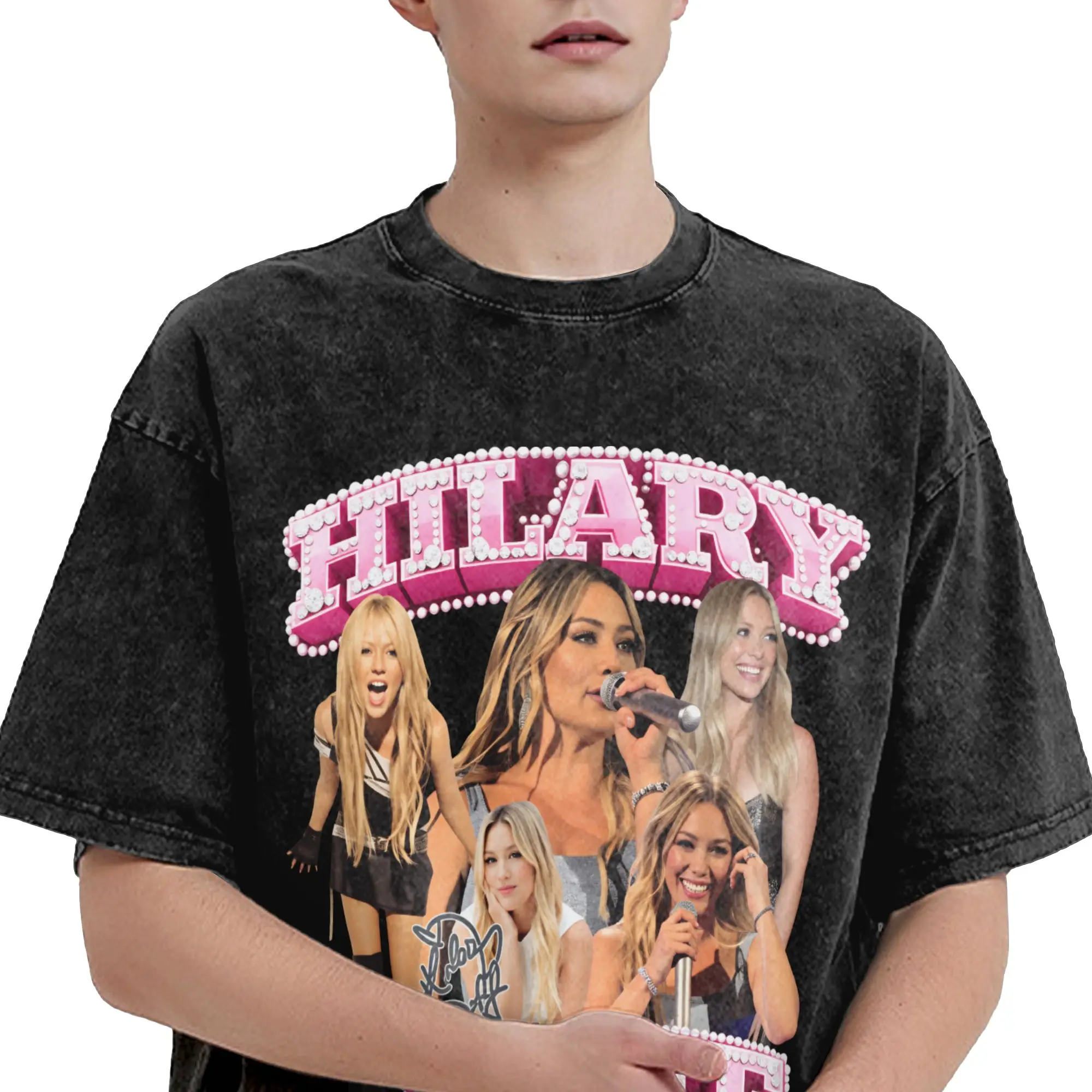 Hilary Duff The Lucky Me Tour 2026 Outfit Washed T Shirts for Men Women Streetwear Hip Hop T-Shirts Printed  Tees Tops