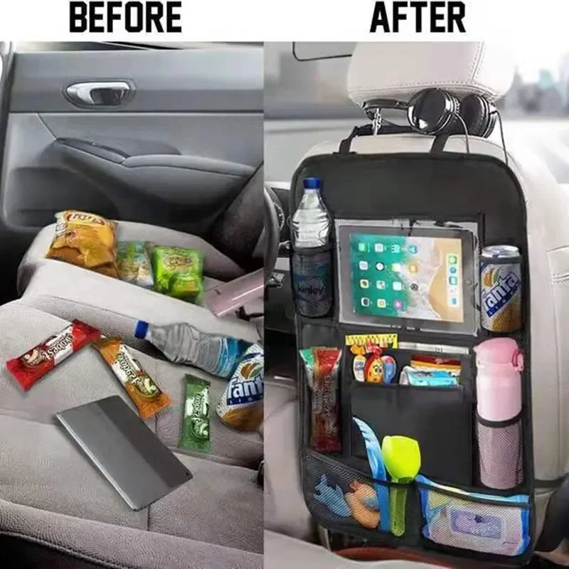 Multifunctional Car Seat Organizer Oxford Fabric Felt Protector for Kids Car Back Multi Pocket Storage Bag with Tablet Holder