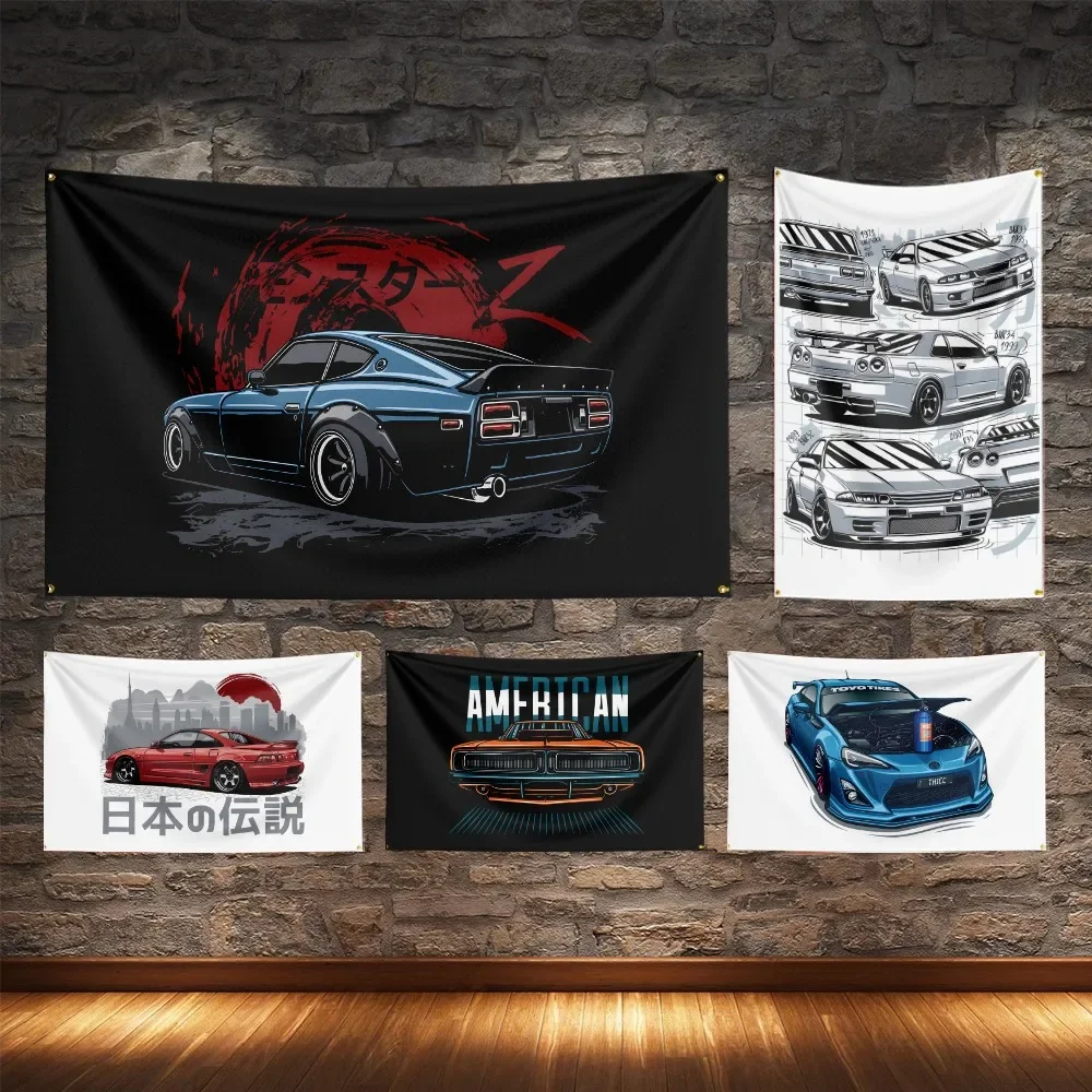 JDM Japanese Legend Car Flag Polyester Digital Printing Racing Cars Banner For Decoration