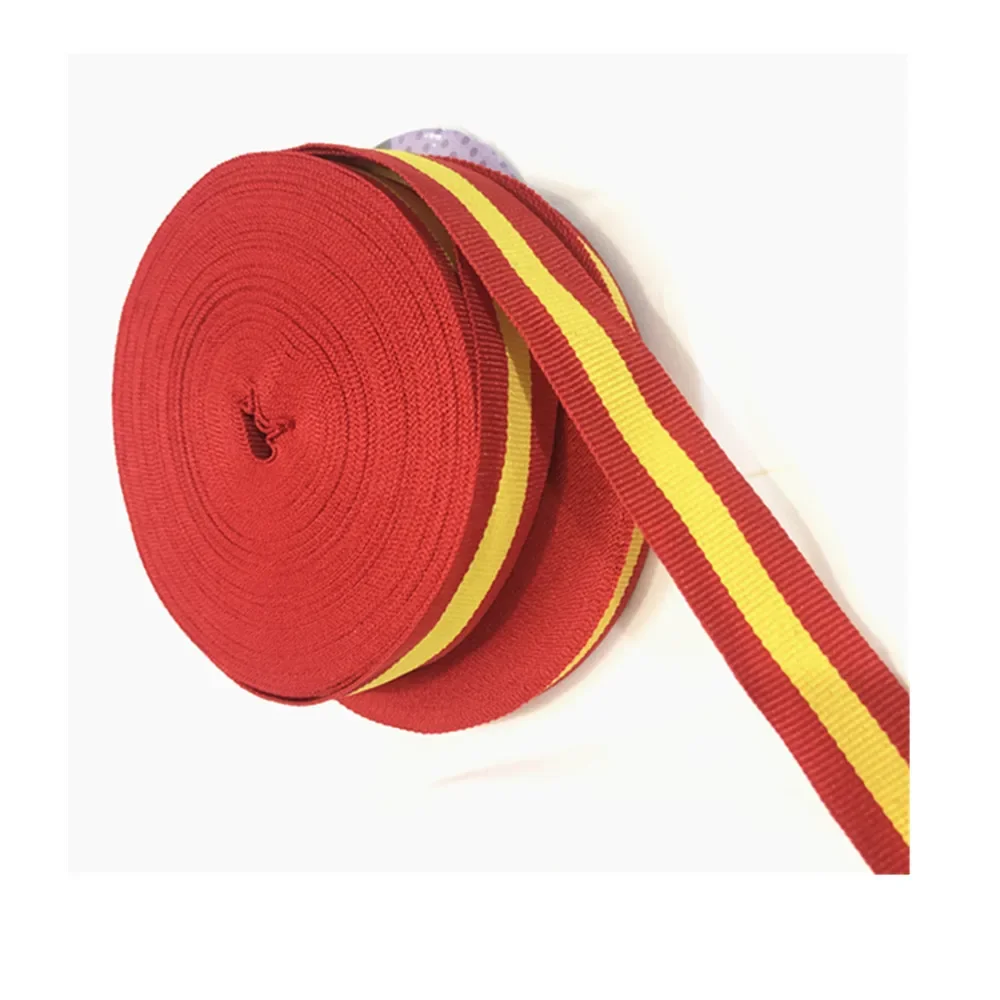 20mm Stripe Ribbon 20 yard Polyester Spain Flag Plaid Grosgrain Ribbon for Bag Belt Wedding Christmas Home Decor Red Yellow