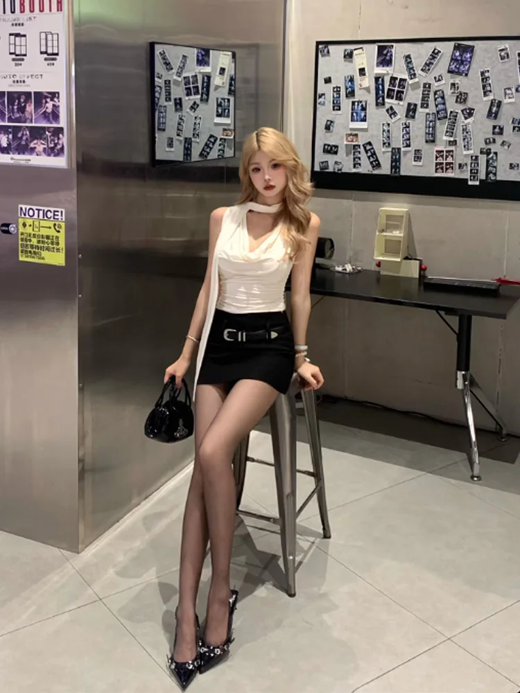 Feminino sexy sem mangas com decote em v sólido regata moda bandagem streetwear casual fino ajuste elegante malha verão ladtted roupas