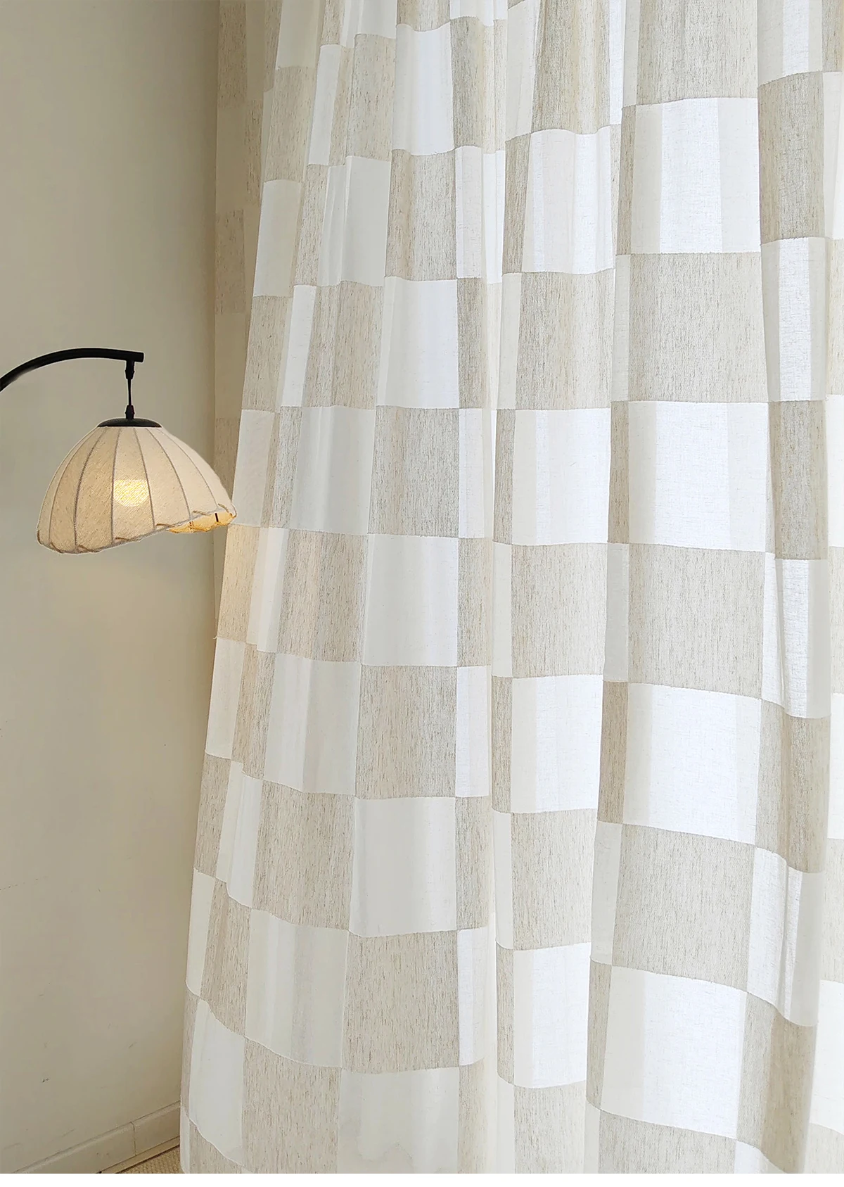 

Wabi Sabi Linen Checkered Curtains - Natural Textured Semi-Sheer Window Drape for Living Room Bedroom,Boho Nordic Rustic Decor