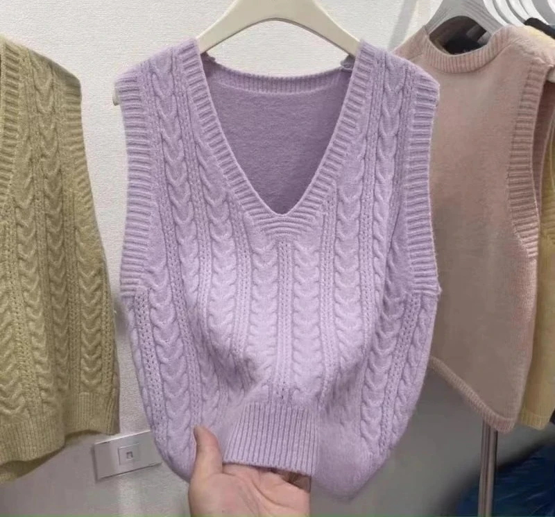 

Pullover Knitted Vest Loose Autumn New Vest Short Sweater College Vest