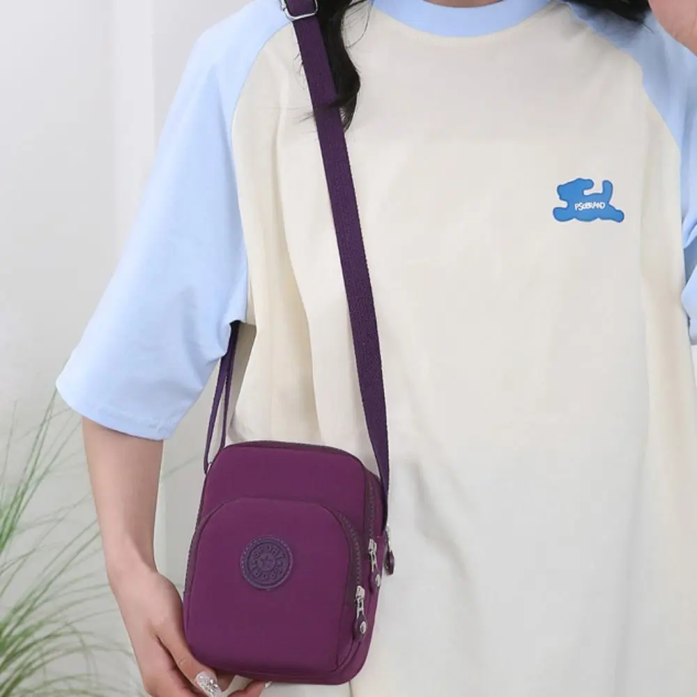 

Multi-functional Zipper Crossbody Bag Adjustable Strap Korean Style Nylon Shoulder Bag Square Solid Color Small Phone Bag Girls