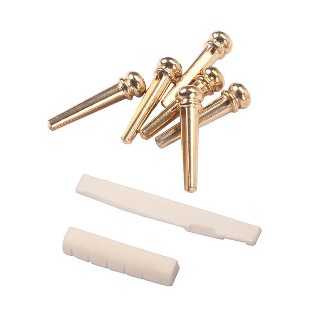 

Brass Bridge Bovine Bone Set For Folk Acoustic Replacement Parts Resonance 6 String Bridge Pins Saddle Nut Kit