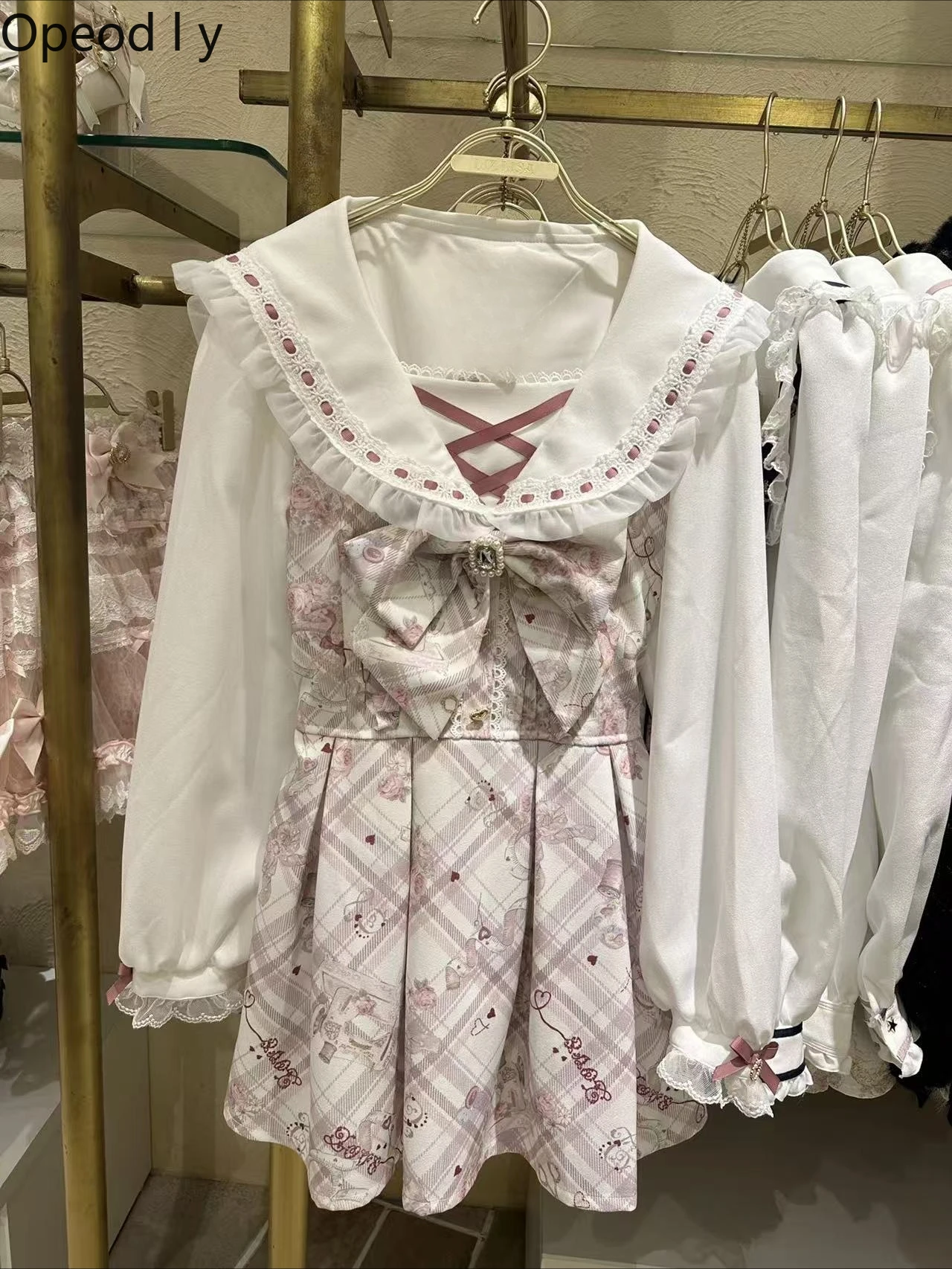 

Новый комплект одежды Liz Sweet Bow Bear Perfume: милое платье с мультяшным принтом, длинными рукавами, в стиле Лолита, топ и шорты, кавайный комплект из 2 предметов для принцесс