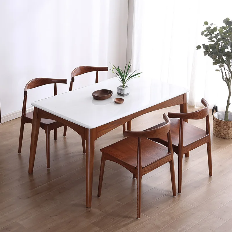 n Dining table and chair combination dining table solid wood dining table small apartment fire stone simple n