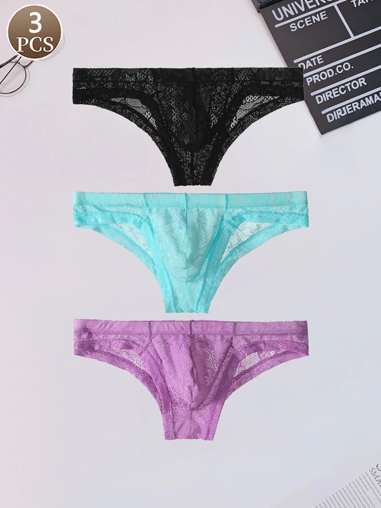 

3 шт., мужское сексуальное кружевное нижнее белье, мужские однотонные базовые треугольные брюки, мягкие и удобные мужские трусы с низкой талией